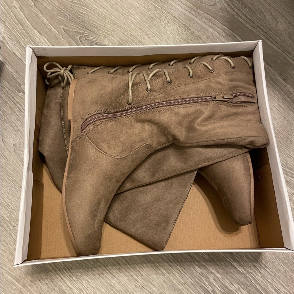 Wild Diva Taupe Over-the-Knee Lace-Up Boots